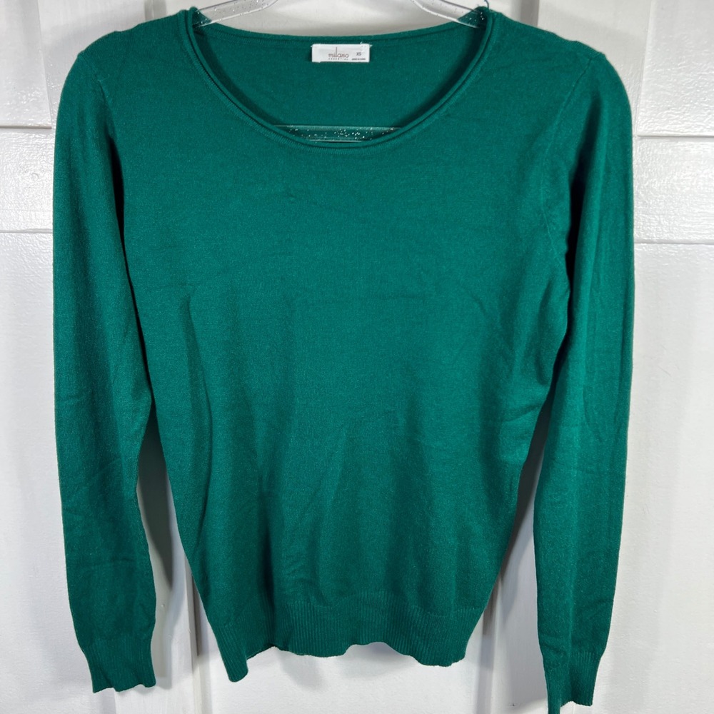 Milano Essential Womens XS Emerald Green Scoop Neck Long Sleeve Knit Sweater
